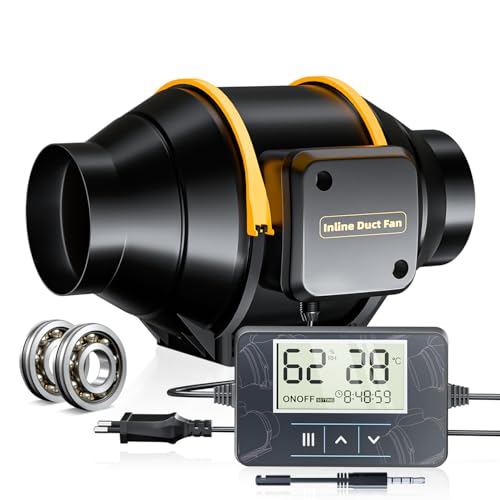 QiCrafe Inteligente Extractor de Aire 100mm, Temporizador, Regulador de Temperatura y Humedad, 367m³/h Extractor de Conducto en Línea, Equipos de Ventilación para Tienda de Cultivo