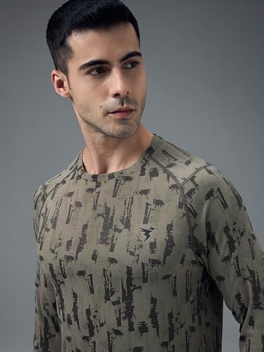 Image of TECHNOSPORT Men's Slim Fit All Over Print Jacquard Crew Neck Full Sleeve T-Shirt, Quick Dry Activewear Tee with UPF 50+ Sun Protection for Gym, Running, Sports & Everyday Wear