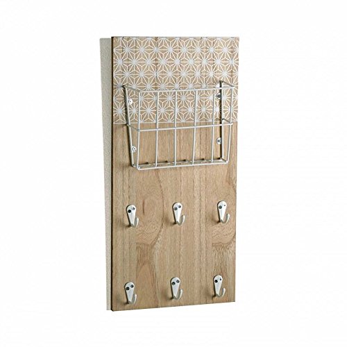 Cuelgallaves con cesta blanca decorativa de madera para colgar en el recibidor familiar