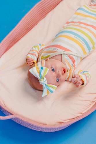 Copper Pearl Baby Stretchy Soft Knit Headband Bow 'CoComelon Stripe'2