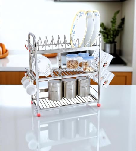 Image of AMOL Premium Stainless Steel Dish Rack /Utensils Stand /Wall Mount Rack /Kitchen Organizer Rack /Wall Hanging /Dish Drainer Rack
