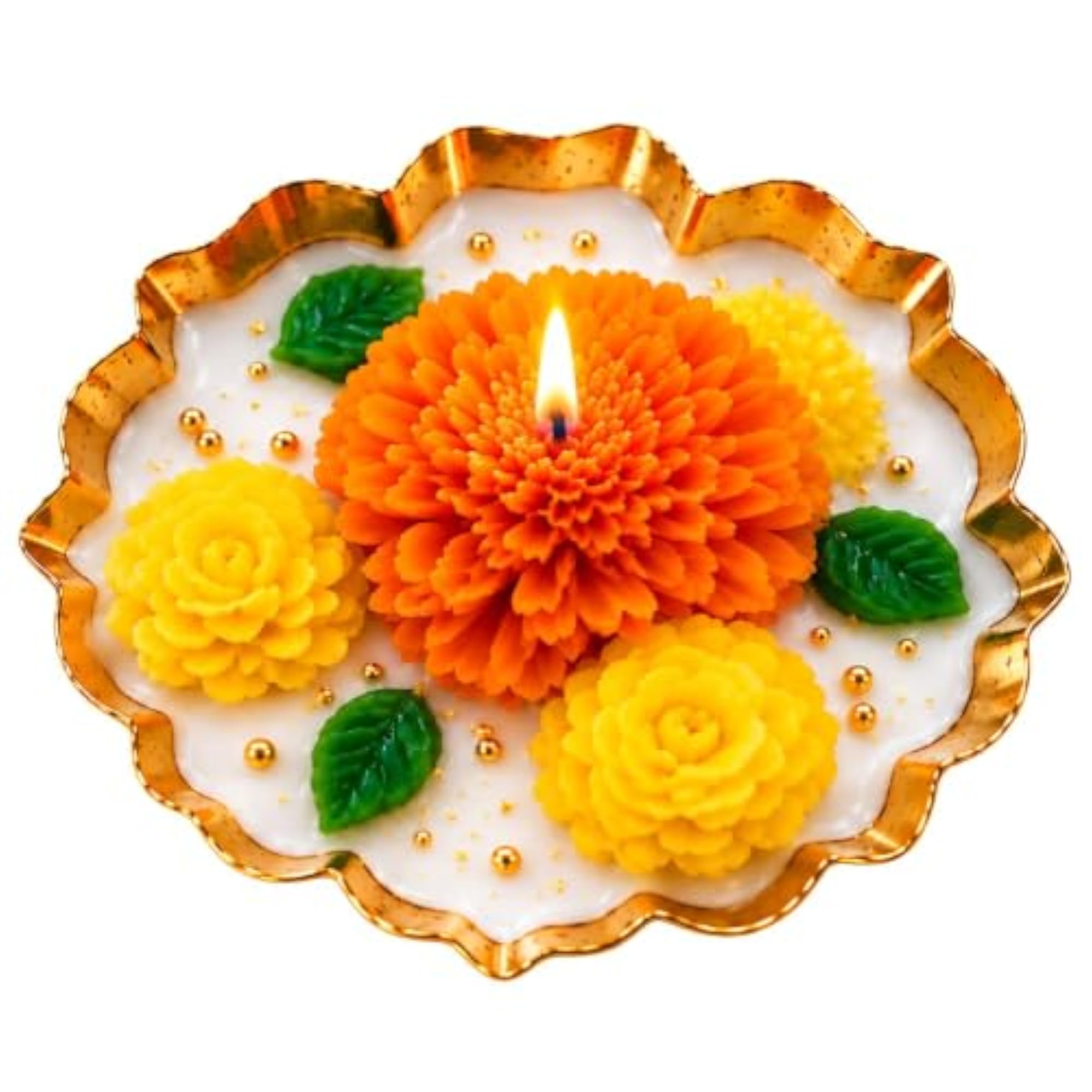 Marigold Flower Urli Candle, Jasmine Scented Diwali Gift