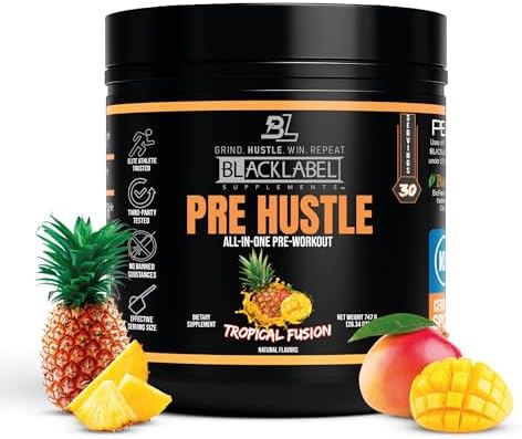 PRE Hustle V3 Pre-Workout Powder for Energy, Strength & Endurance – Tropical Fusion Flavor – Pre Workout with Creatine & Caffeine – 30 Servings