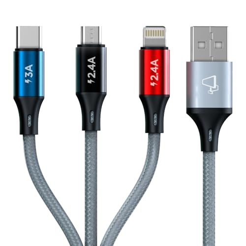 ELG, Cabo CS-31CZ, 3 em 1, Lightning, USB-C, Micro USB, Tecido Tr...