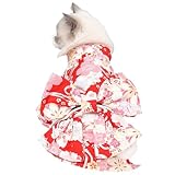 AttRex ペット用袴 犬服 浴衣 着物 和服 和風 桜柄 蝶結び ドッグウェア 可愛い 小型犬 中型犬 洋服 春夏秋 コスプレ 七五三 お祭り お正月 年末年 お祝い 花火大会 フォーマル 和装 お宮参り 結婚式 (S,レッド)