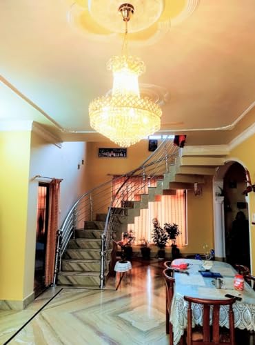 Image of Crystal Chandelier Jhoomar | 40x40x77 CM | Gold Finish Glass Ceiling Light | LED Compatible Jhumar for Living Room Bedroom Hall