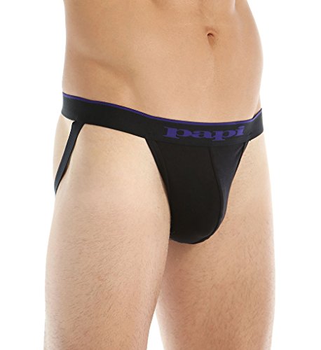 Papi Mens Cotton Stretch Jock Strap 3-Pack Of Thong Underwear, Black/Cobalt/Blue, Large Us #TOP1