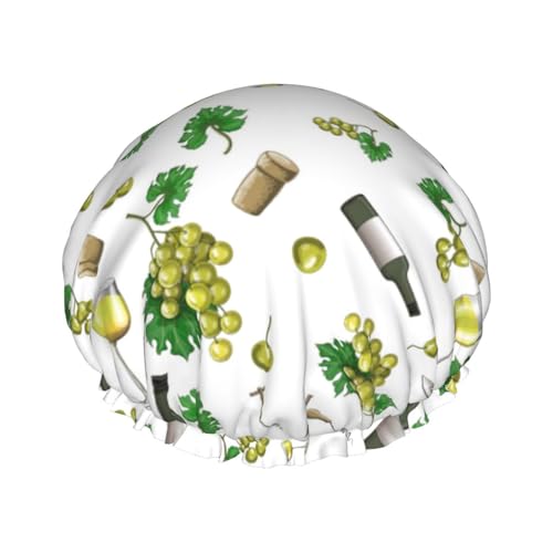 Gorro de ducha para el pelo, copa de vino de uva, gorro de ducha de doble capa, reutilizable, impermeable, gorro de ducha grande para mujer, gorro de ducha para ducha con forro de Peva y cuerda