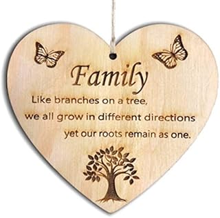 Pet-Jos Family Plaque Wooden Hanging Heart Gift for Family Members Heart Wooden Sign Friendship Robin Memory Quote FBA