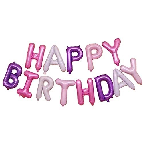 Happy Birthday Balloon Banner Letter Party Decorations, 16 Inch 3D Aluminum Foil Inflatable Hanging Letter kit set, Party Decor and Event Decorations Favor and Supplies for 1St Birthday Kids Boys Girls Adults Men Women (HBB-Purple & Pink)