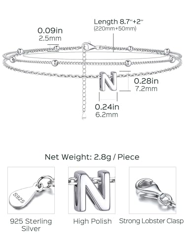 Image of ChicSilver Ankle Bracelets for Women Waterproof, 925 Sterling Silver Initial Anklets for Women, Adjustable Dainty Layered Anklet Beach Jewelry for Women Mom Wife Friend