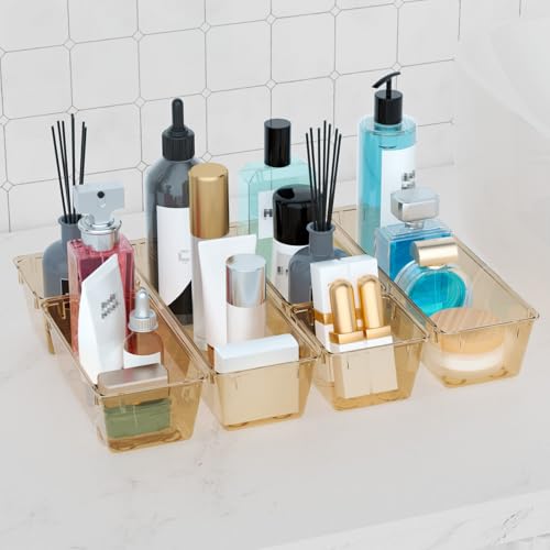 Image of WOWBOX 6 Pack Clear Drawer Organizer Set, Acrylic Drawer Storage Trays, Storage Bins for Makeup, Cosmetics, Jewelries, Utensils, Gadgets, Office, Champagne