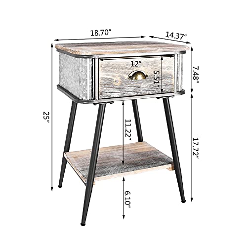 Hoeneo End Table With 1 Drawer,Solid Wood Sofa Side Table,Bedroom Storage Nightstand,Rustic Furniture Easy Assembly (Grey) #TOP2