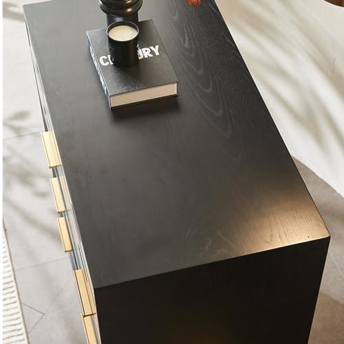 NZVCQVPU Modern Rattan Dresser Chest Freestanding Accent Storage Cabinet with Wide Drawers & Metal Handles Stylish Chest of Drawers for Bedroom & Living Room (Black) - Image 6