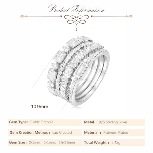 4 Pcs Cubic Zirconia Wedding Bands for Women 925 Sterling Silver, 14k White Gold Plated AAA CZ Solitaire Eternity Rings, Stackable Simulated Diamond Engagement Wedding Ring Sets for bride2