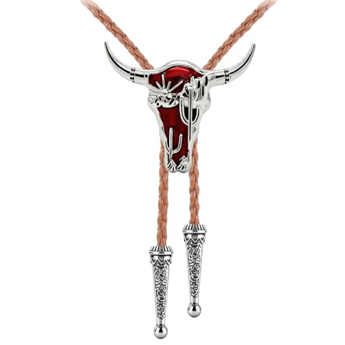 Image of Jeilwiy Bolo Tie for Men Western Cowboy Tie Necklace Gold Bolo Tie Leather Necktie Halloween Tie Accessories for Women
