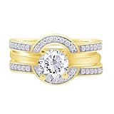 AFFY 0.42 Carat Round White Cubic Zirconia 14K Rose Gold Over Sterling Silver Solitaire Enhancer Guard Ring Size-4