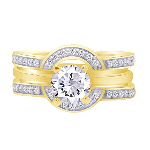 AFFY 0.42 Carat Round White Cubic Zirconia 14K Rose Gold Over Sterling Silver Solitaire Enhancer Guard Ring Size-4