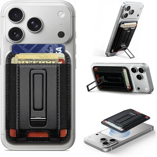 For Magsafe wallet, with aluminum alloy lightweight adjustable stand, holds 7 cards, leather...