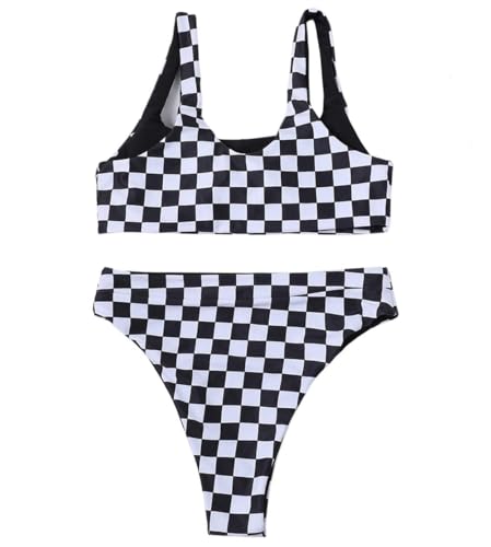 Women Rave Checkered Crop Top High Waisted Shorts Checkerboard Swimsuits for Dance Music Festival4