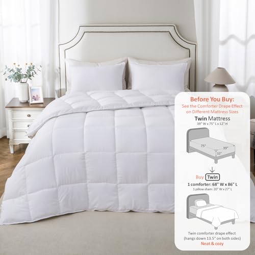 Image of KASENTEX Twin Comforter Set, Reversible, Goose Down Alternative, All Season | 250 GSM Fill, Ultra-Soft, Lightweight, Machine Washable, 1 Comforter + 1 Pillow Sham, White