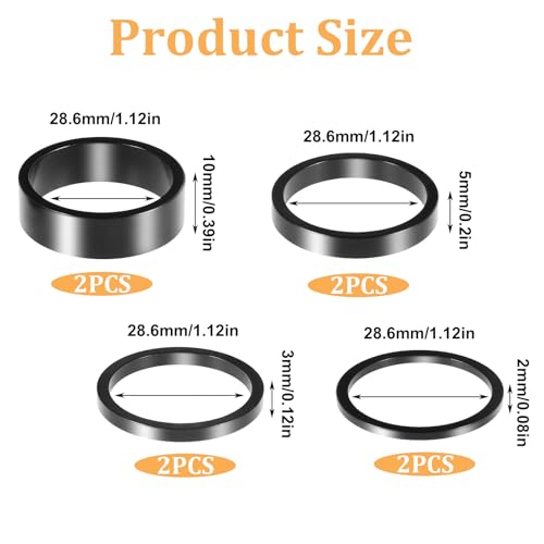 Bruislard 8 Stück Fahrrad Vorbau Spacer Ahead Spacer 1 1/8 Zoll Aluminium Fahrradlenker Abstandshalter Bike Headset Spacers für Rennrad 2mm/3mm/5mm/10mm