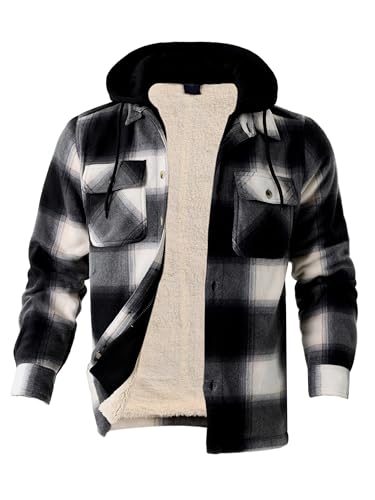 Image of Gary Com Heavy Thick Flannel Plaid Jacket Sherpa Fleece Lined Hoodies for Men Zip Up Winter Warm Coat Zipper Sweatshirt