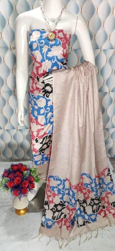 Image of Bhagalpuri Women unstitched Katan Slub Madhubani Screen Print suit Women Unstitched Salwar Suit Dress Material For women & Girls RF174