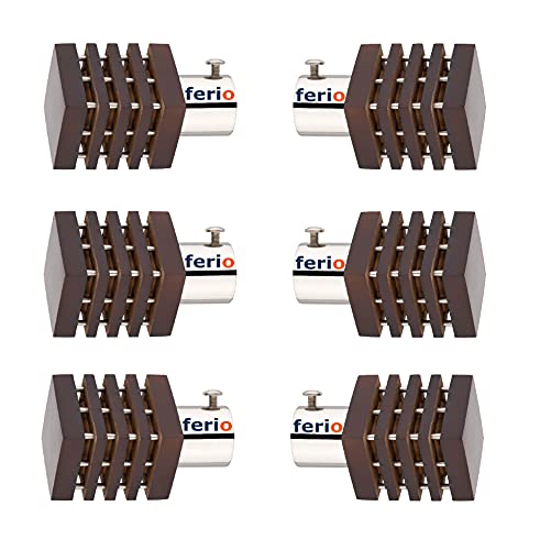 Image of Ferio Wengi Finish Wooden and Stainless Steel Heavy Curtain Finials for Door and Window Accessories Full (for Single Rod 1 Inch) Set of 3 (6 Pcs) : Curtain Brackets /Holders