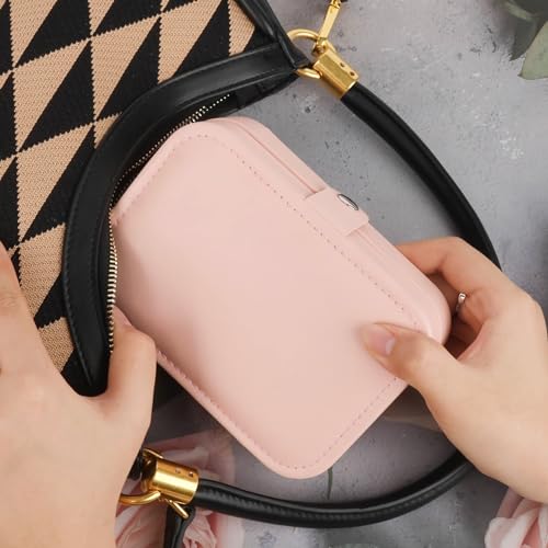 Image of Travel Jewelry Box,Travel Jewelry Case Organizer,PU Leather,Pink,1 Pcs