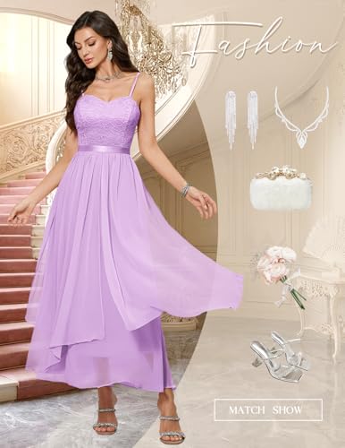 Wedding Guest Dresses for Women, Tea Length Flowy Dress for Formal with High Waist, City Studios Juniors' Dress for Date Night, Beach, Prom & Graduation, Lavender 2XL — view 5