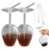 14 Oz Upside Down Wine Glass With Straw, Unique Cool Upside-down Stemmed Wine Glasses, Novelty Funny Inverted Long Stem Glasses Gift for Women Men Party or Wedding(2pcs)