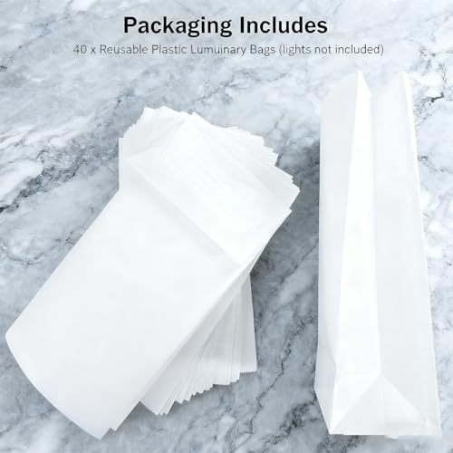 Image of White Plastic Reusable Luminary Bags, Christmas Luminaries for Outdoors, Wedding, Birthday, Halloween, Thanksgiving(Not Include Light) (40pcs)