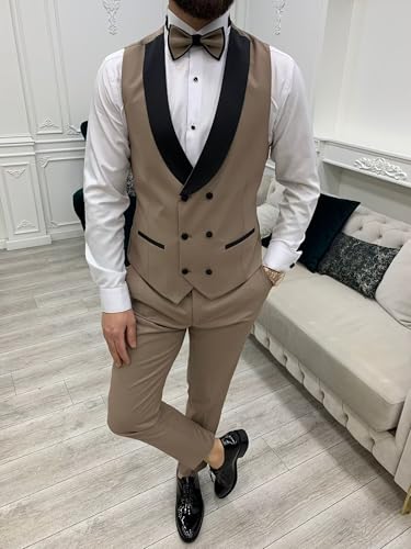 SHUZHXLZANGY Men's 3 Piece Wedding Tuxedo for Men Slim Fit Double Breasted Suit Men Prom Suits4