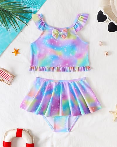 Image of Saeaby Toddler Little Girls Swimsuit Summer Halter Ruched Tankini 2 Piece Bathing Suit for Girl Beach Swimwear 3-8Y