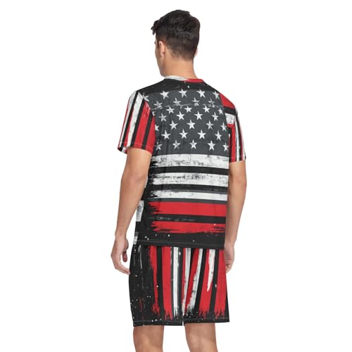 American Flag Men’s Pajama Sets Short Sleeve Lounge Wear with Elastic Waistband and Drawstring2