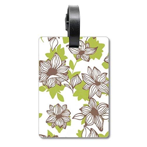 Étiquette de bagage marron clair à fleurs pour vos vacances au soleil