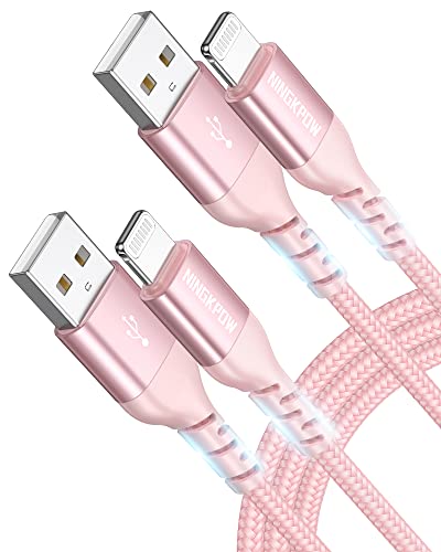 NINGKPOW Cable iPhone Chargeur iPhone [1M+2M/Lot de 2] Certifié MFi Câble Lightning Nylon Fil Lightning Charge Rapide Cordon Compatible avec iPhone 14 13 12 11 Pro Max Mini XR XS X 8 7 6 Plus 6s Rose Cover
