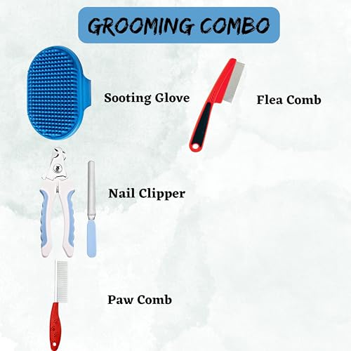 Foodie-Puppies-Pet-4-in-1-Grooming-Combo-of-Flea-Comb-Nail-Cutter-Soothing-Glove-and-Paw-Single-Side-Comb-Suitable-for-Dogs-Puppies-Cats-and-Other-Small-Animals