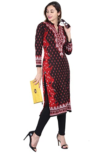 Image of Rosary Women's Winter Wear Jacquard Woolen Straight Kurti with 2 Side Pockets,RZ3204RED-M