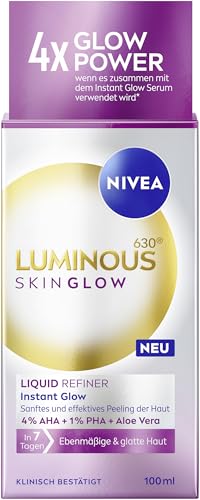 NIVEA LUMINOUS630 Skin Glow Liquid Refiner, exfoliante suave y eficaz AHA para una piel uniforme y lisa, cuidado facial refinado de los poros con 4% AHA, 1% PHA y aloe vera (100 ml)