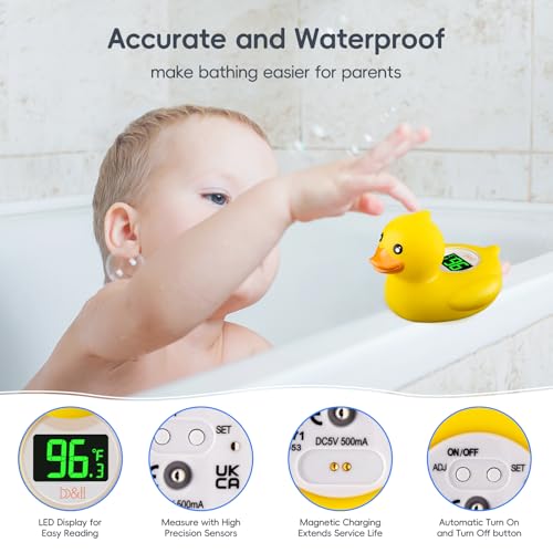 Image of b&h Baby Bath Thermometer - USB Rechargeable, Instant & Accurate Temperature Readings, Waterproof, Digital Water Temperature Monitor for Newborns & Toddlers (Classic Charging Duck)