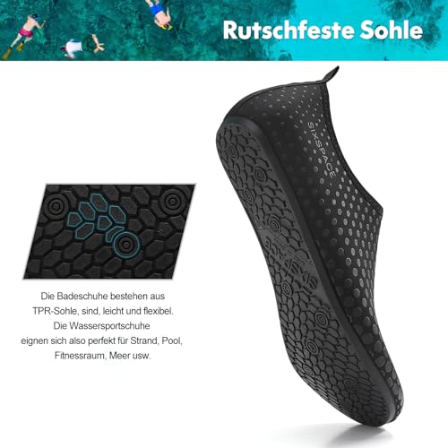 Foto von Sixspace Badeschuhe Wasserschuhe Herren Schwimmschuhe Strandschuhe Aquaschuhe Surfschuhe Barfußschuhe Tauchschuhe Wassersportschuhe(Schwarz,44 EU