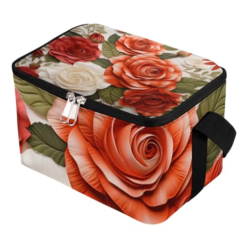 Lunch Bags for Women Men 9 Cans,Blooming Roses Hot & Cold Food Delivery Bag Insulated Grocery Bag Insulated Lunch Box Botanical Floral Cooler Bag for Office Work Picnic Beach