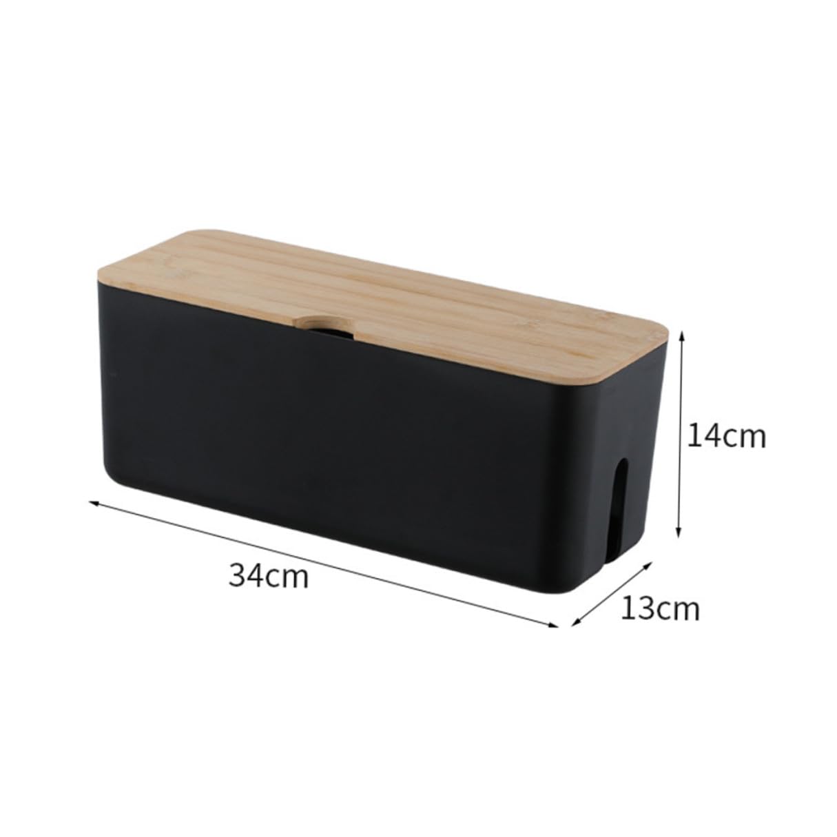 POPETPOP Kabelbox mit Bambusdeckel Kunststoff Kabel Organizer Aufbewahrungsbox Kabelhalter für Ladegerät Stromkabel Wandmontage Kabelmanagement Schwarz