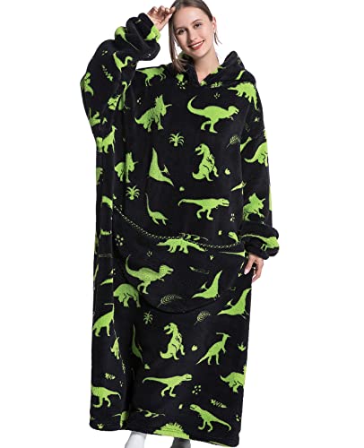 JOJJJOJ Manta con capucha de gran tamaño con bolsillo gigante para mujeres y hombres, talla única, Dinosaurio, Talla única