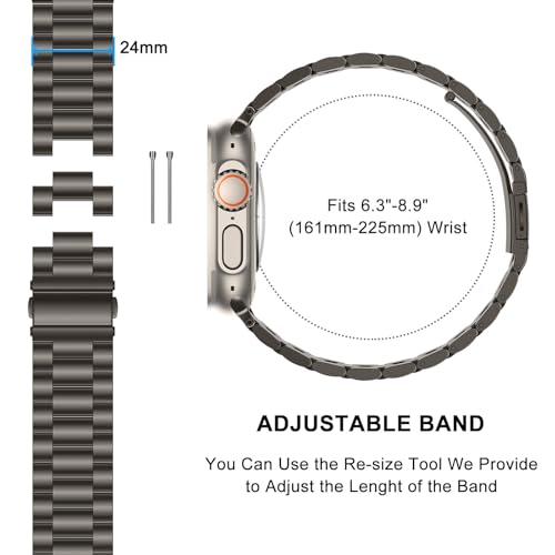 Image of HITZEE Compatible with Apple Watch Ultra Band 49mm Business Stainless Steel Metal Strap Men Women Link Bands Compatible for Apple Watch Ultra 3 /2 /1, 49mm Graphite