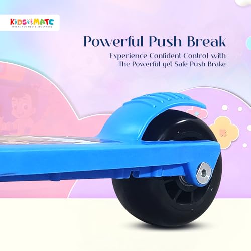 Image of Kidsmate Chhota Bheem Kick Scooter with Broad LED PVC Wheels | Non-Slip Wide Deck with Push Brake Kids Scooter for Age 3+ Yrs | 4-Level Height Adjustable | Max User Weight 50Kg - Blue