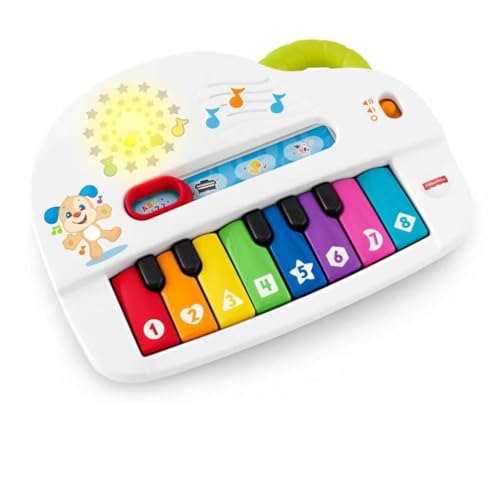 Fisher-Price Pianoforte di Cagnolino Ridi & Impara, Pianoforte Giocattolo Portatile con Luci, Musica, Versi degli Animali, Contenuti Educativi e 4 ModalitĂ di Gioco, Edizione: Polacco, GFK02