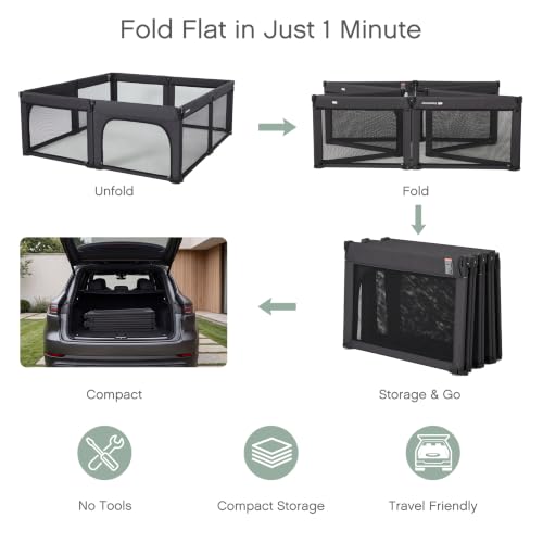 Image of Doradotey 8-Panel Foldable Baby Playpen for Toddlers 1-3, Adjustable Shape Large 59 inchx59 inch Indoor Playard, No Tools Assembly, 360 Breathable Mesh, Separate Washable Panels Safety Fence,Black